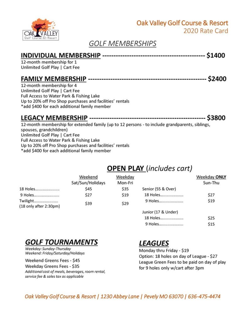 Oak Valley Memberships 